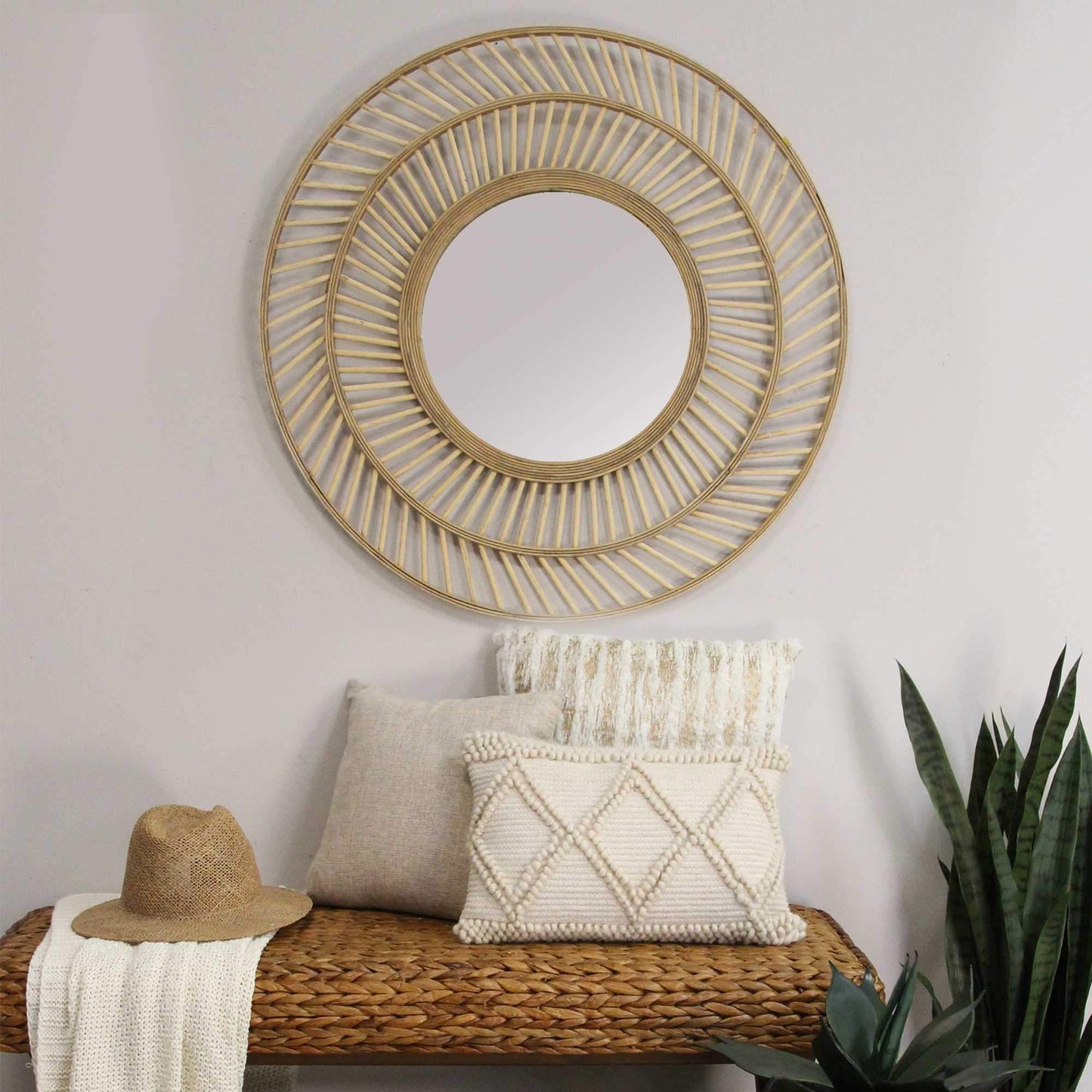 31.5 Boho Casual Woven Wicker Wall Mirror