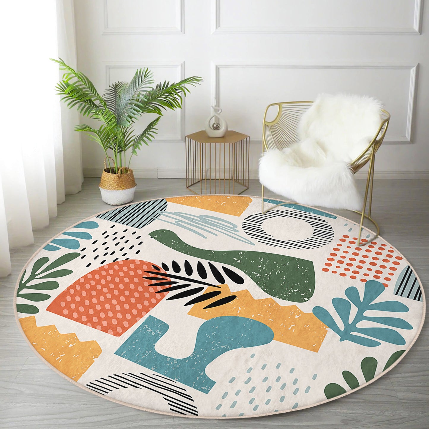 Abstract Circle Carpet, Boho Round Rug, Bohemian Room Decorative Floor