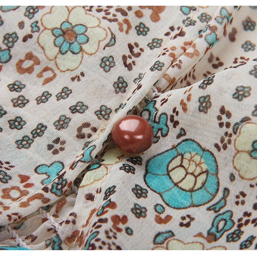TEELYNN boho long dress Vintage 2021 floral print Chiffon three