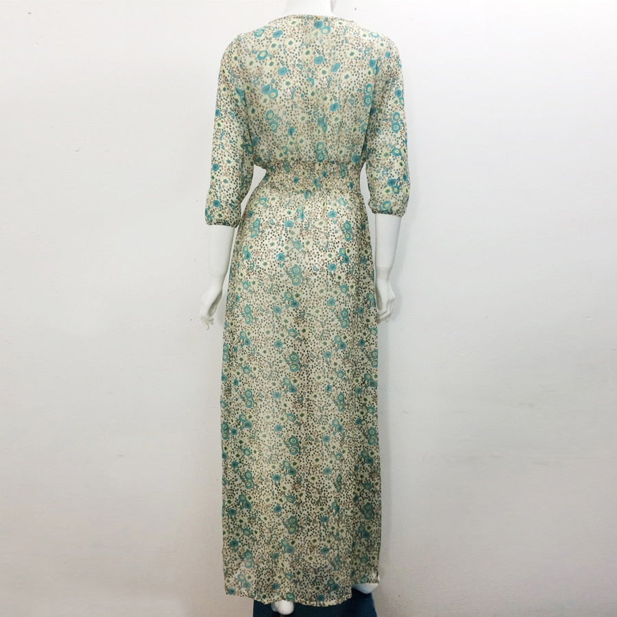 TEELYNN boho long dress Vintage 2021 floral print Chiffon three