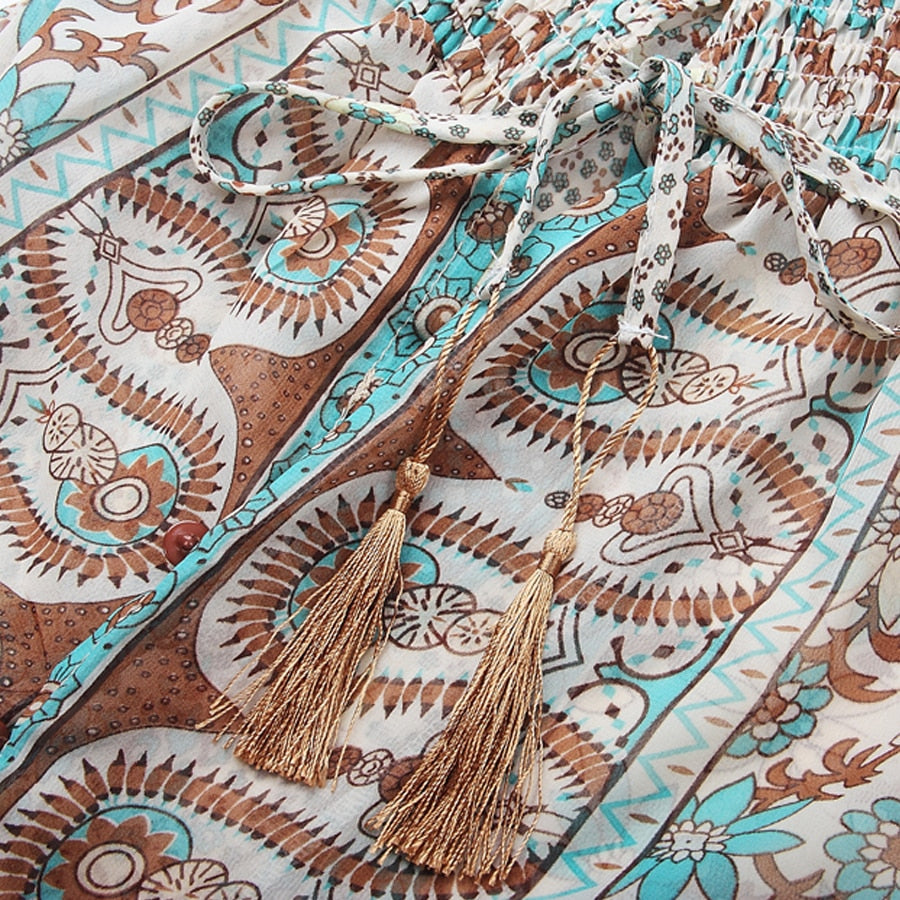 TEELYNN boho long dress Vintage 2021 floral print Chiffon three