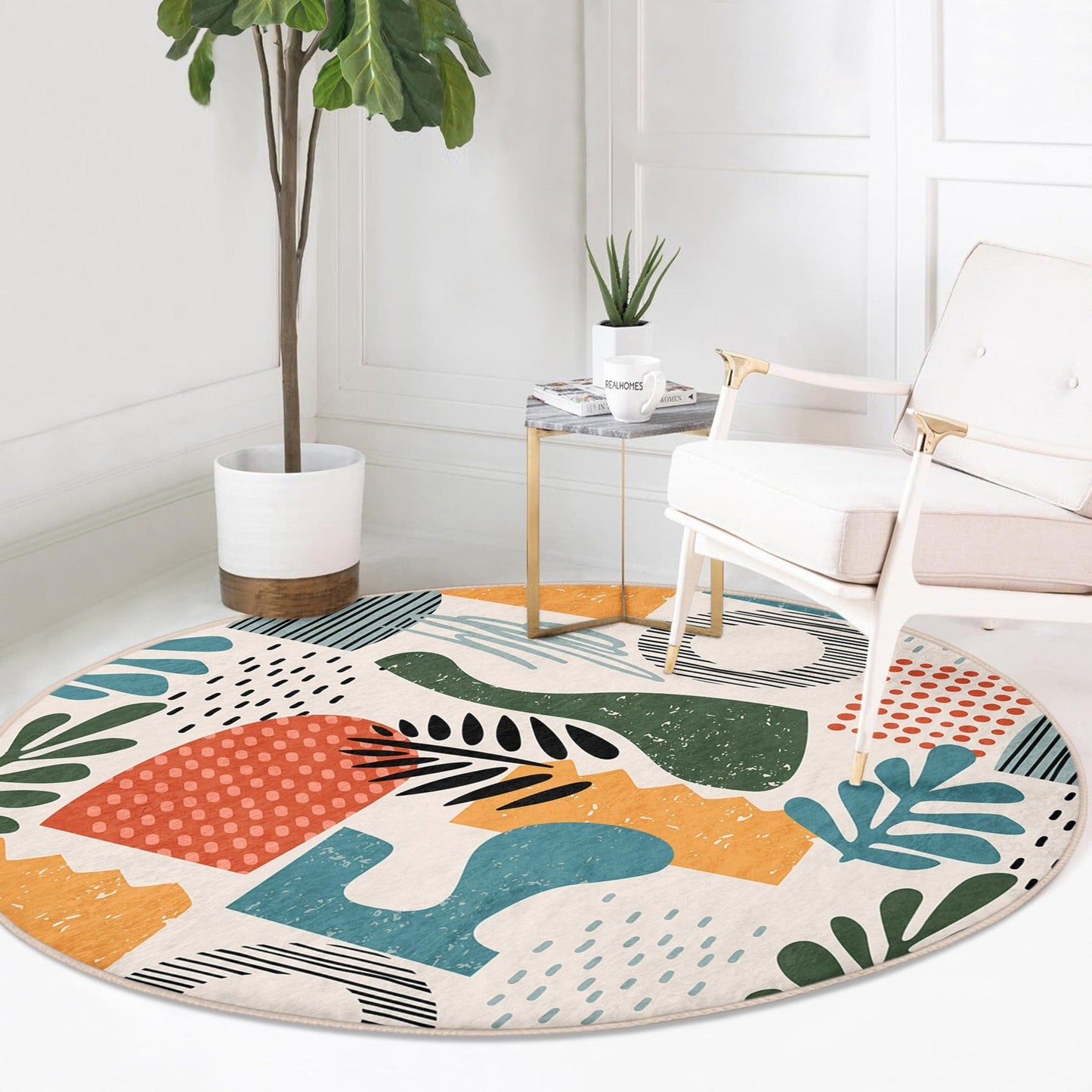 Abstract Circle Carpet, Boho Round Rug, Bohemian Room Decorative Floor