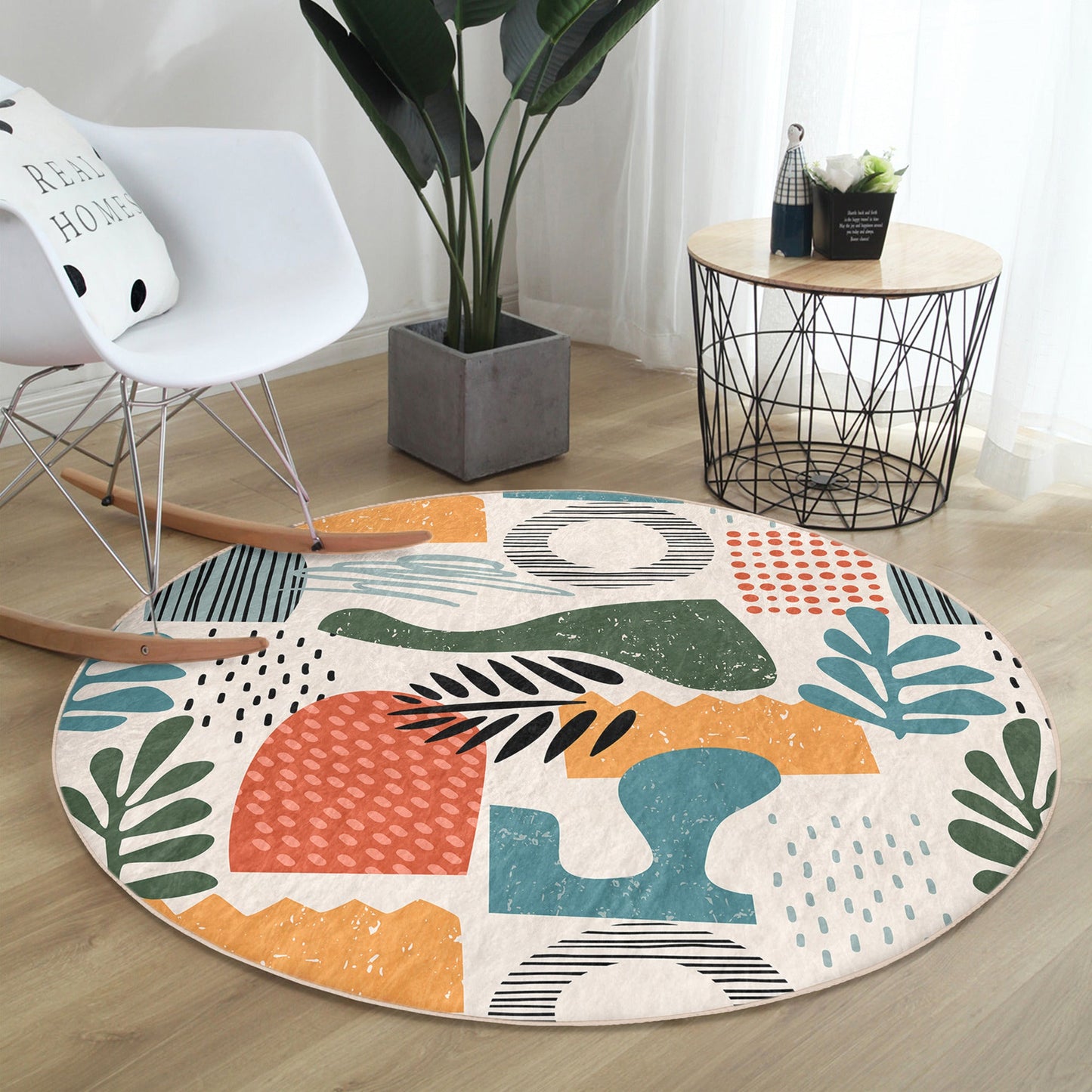 Abstract Circle Carpet, Boho Round Rug, Bohemian Room Decorative Floor