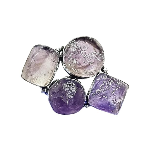 Handcrafted Natural Multi Rough Amethyst Stone Boho Ring - Unique